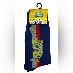 SpongeBob Crew Socks 1 Pair Men's 6-12 Blue Yellow Red w Face NEW Cartoon Nick